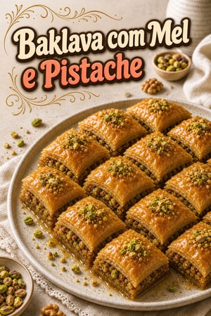 Baklava Clássica de Nozes e Pistache com Mel
