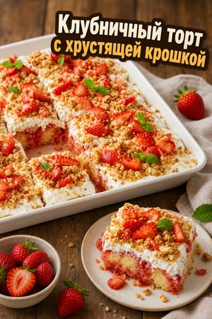 Клубничный торт-сюрприз с хрустящей гранолой
