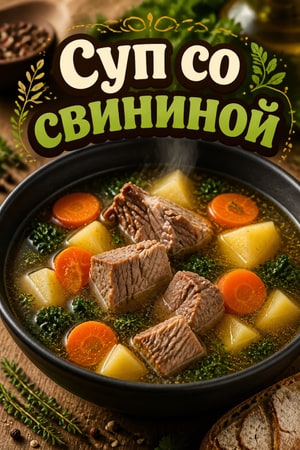 Сытный суп со свининой и томлеными овощами