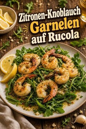 Spritzige Zitronen-Knoblauch-Garnelen auf Rucola-Salat