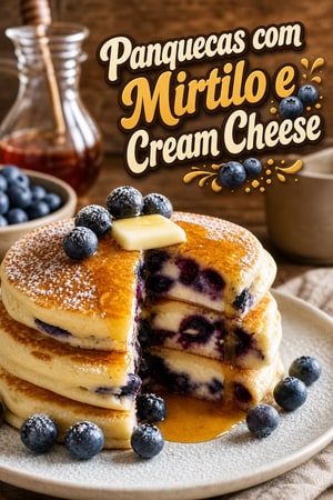 Panquecas Recheadas com Mirtilo e Cream Cheese Fofas