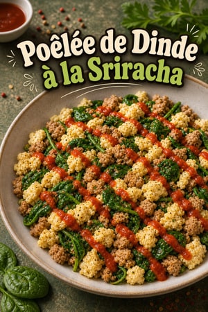 Poêlée de dinde sriracha et blancs d'œufs aux épinards