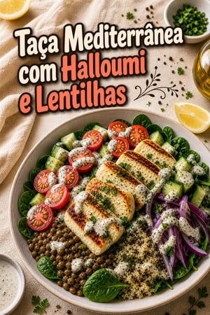 Taça Mediterrânea Proteica: Halloumi Crocante e Lentilhas