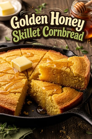 Golden Buttermilk Skillet Cornbread with Honey