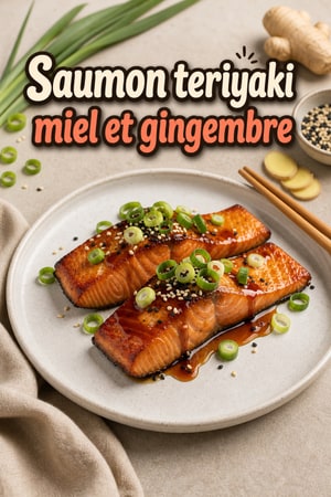 Saumon teriyaki poêlé au miel et gingembre croustillant