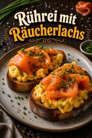 Rührei mit Räucherlachs und Schnittlauch auf Sauerteigbrot