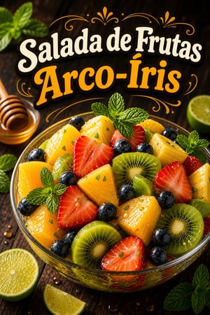 Salada de Frutas Arco-Íris com Mel, Lima e Hortelã Fresca