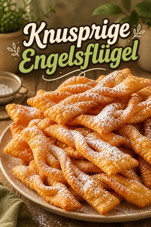 Traditionelle knusprige Engelskräppel mit Puderzucker