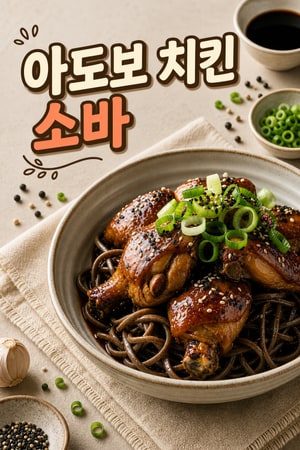 필리핀 아도보 소바 누들 - 닭다리살 브레이즈 요리