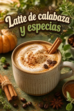 Latte casero de calabaza y especias con espuma de vainilla
