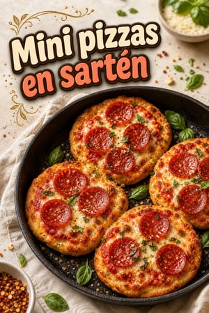 Mini pizzas en sartén con borde crujiente y pepperoni