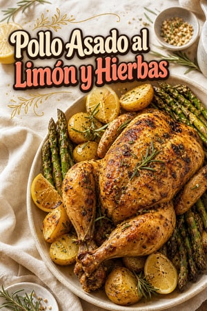 Pollo Asado al Limón y Hierbas con Espárragos y Patatas