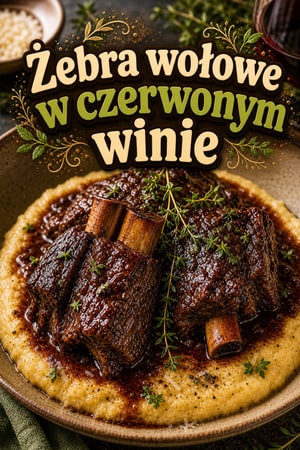 Duszone żebra wołowe w czerwonym winie z kremową polentą