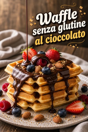 Waffle croccanti senza glutine con salsa al cioccolato