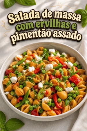 Salada de massa com ervilhas e pimentão vermelho assado