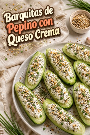 Barquitas de Pepino con Queso Crema y Sazonador Everything Bagel
