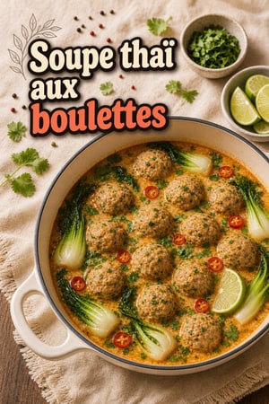 Soupe thaï aux boulettes de poulet et bouillon coco acidulé