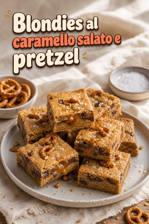 Blondies al caramello salato e pretzel