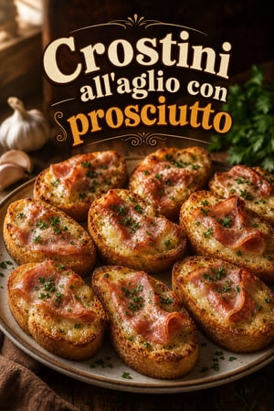 Crostini all'aglio con prosciutto