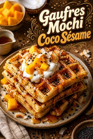 Gaufres Mochi Croustillantes Coco et Sésame Noir