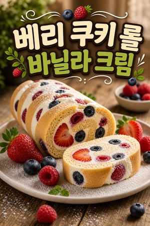 베리 크림 쿠키 도우 롤 — 바닐라 크림과 생베리로 만든 부드럽고 화려한 집에서 손쉽게 만드는 디저트