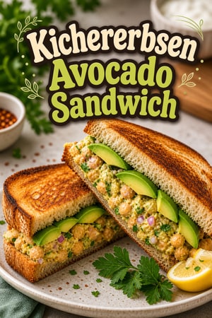 Kichererbsen-Salat-Sandwich mit frischer Avocado