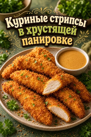 Хрустящие куриные стрипсы в золотистой панировке