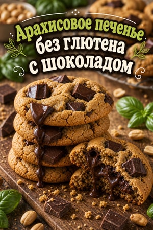 Безглютеновое арахисовое печенье с кусочками шоколада