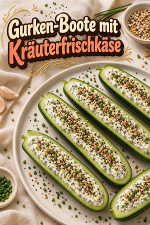 Herzhafte Gurken-Boote mit Kräuterfrischkäse & Bagel-Gewürz