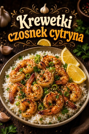 Krewetki na maśle z czosnkiem, cytryną i ryżem na kolację
