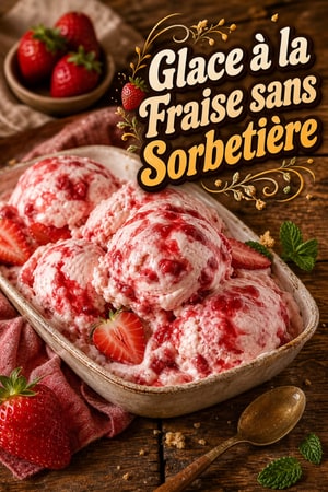 Glace sans sorbetière à la fraise: ruban de fruits