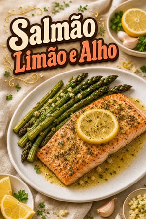 Salmão de Forno com Limão, Alho e Aspargos Crocantes