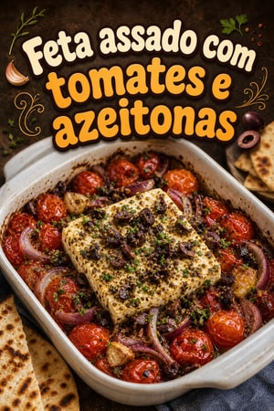 Feta assado com tomates e azeitonas