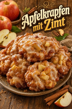Hausgemachte Apfel-Fritters mit Zimt und Vanille-Glasur