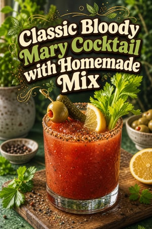 Classic Bloody Mary Cocktail with Homemade Mix and Garnish