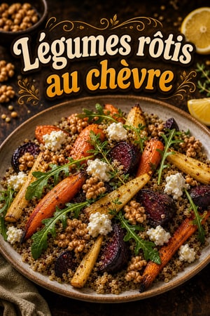 Salade tiède de légumes racines rôtis, amarante et chèvre