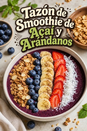 Tazón de Smoothie de Açaí y Arándanos con Granola