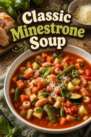 Classic Minestrone Soup with Vegetables and Pasta