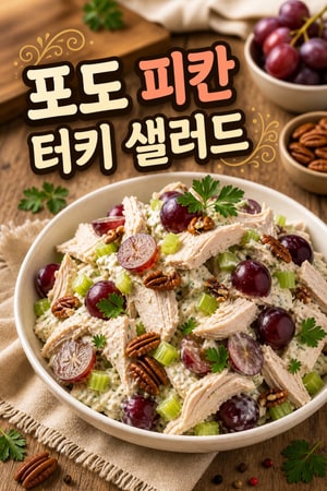포도와 피칸을 곁들인 클래식 크리미 터키 샐러드: 남은 요리의 완벽한 변신