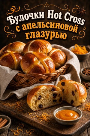 Мягкие пряные булочки Hot Cross с апельсиновой глазурью