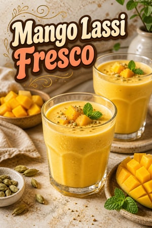Mango Lassi cremoso allo yogurt e cardamomo, fresco