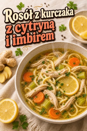 Łagodzący rosół cytrynowo-imbirowy z kurczakiem na zimne dni