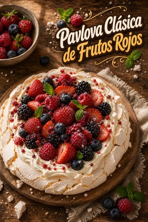 Pavlova Clásica de Frutos Rojos con Crema de Vainilla