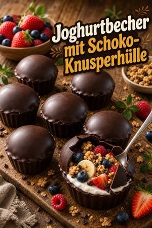 Joghurtbecher mit knackiger Schokoladenhülle & Früchten