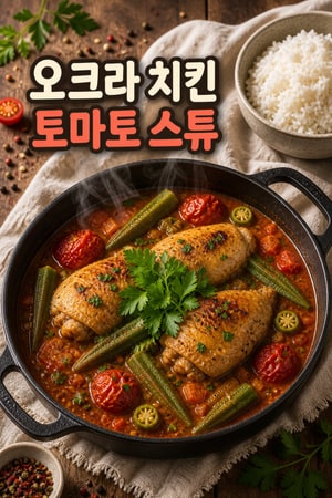 오크라와 구운 토마토를 넣은 든든한 치킨 스튜 레시피