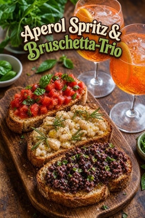 Aperol Spritz & Bruschetta Trio: Italienisches Aperitivo-Tablett