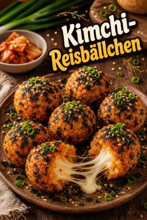 Knusprige Kimchi-Reisbällchen mit Mozzarella-Kern