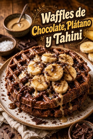 Waffles de Chocolate, Plátano y Tahini con Sal de Mar