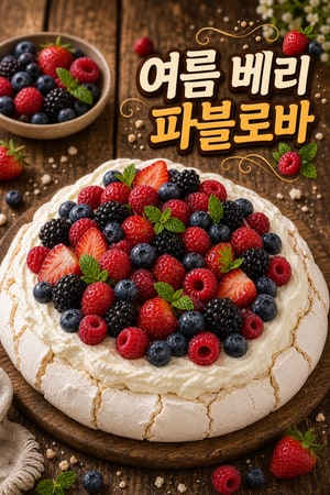 바닐라 크림을 곁들인 클래식 여름 베리 파블로바