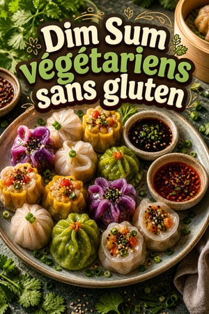 Assiette de dim sum végétariens colorés sans gluten